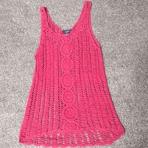 Long red crochet tank top size large